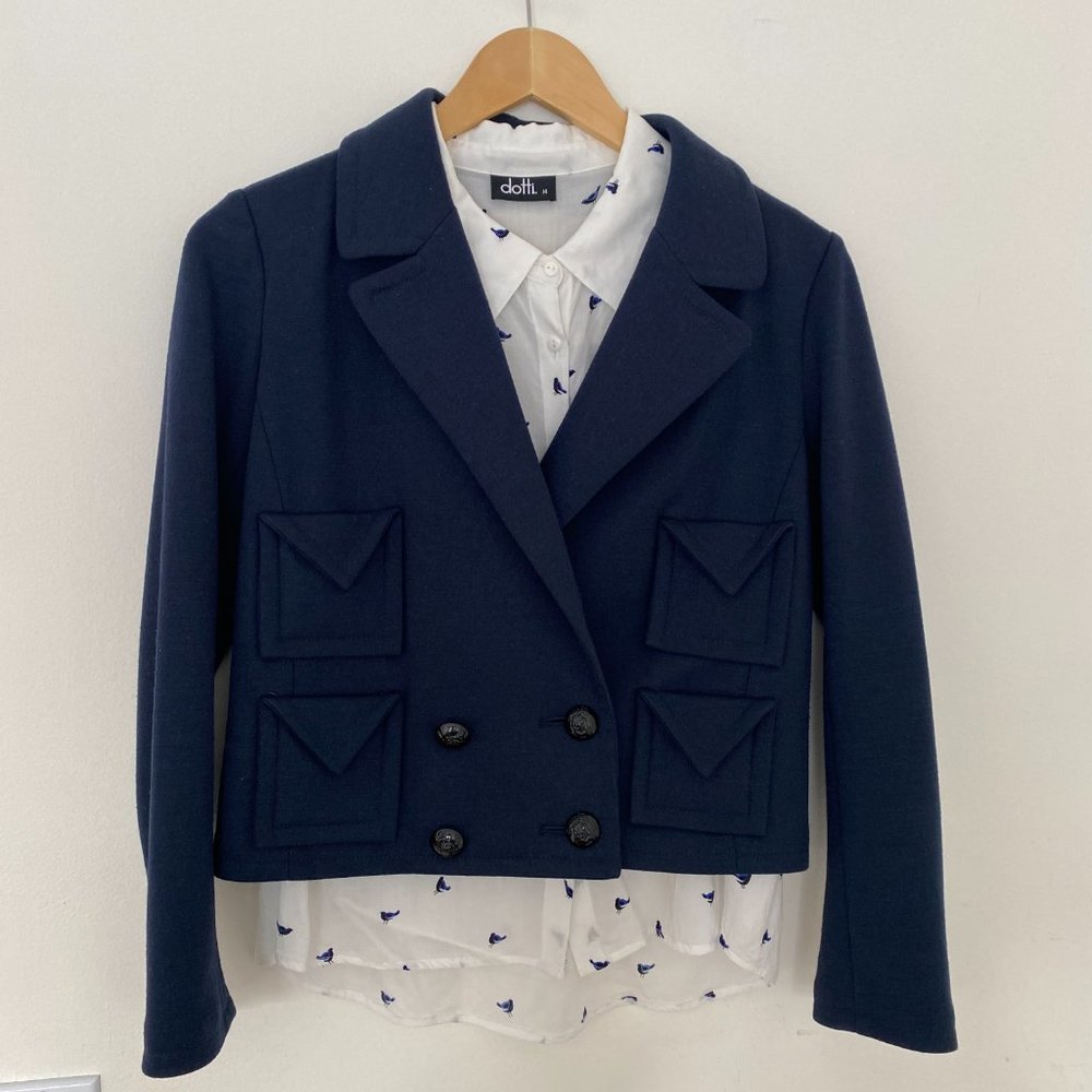 -Madewell Navy Alexa Chung Diana Breasted Jacket Small